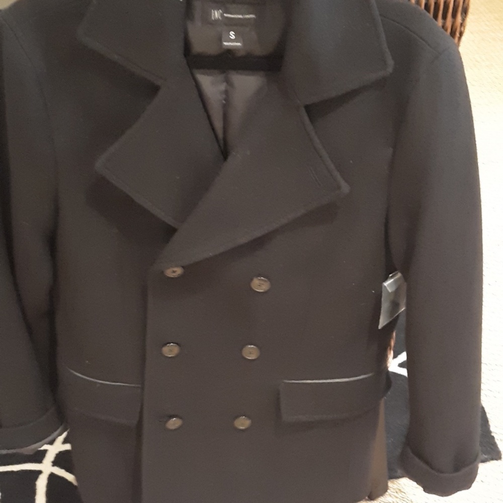 Brand New, Guy's Black Pea Coat - -Great Looking! - Picture 3 of 3